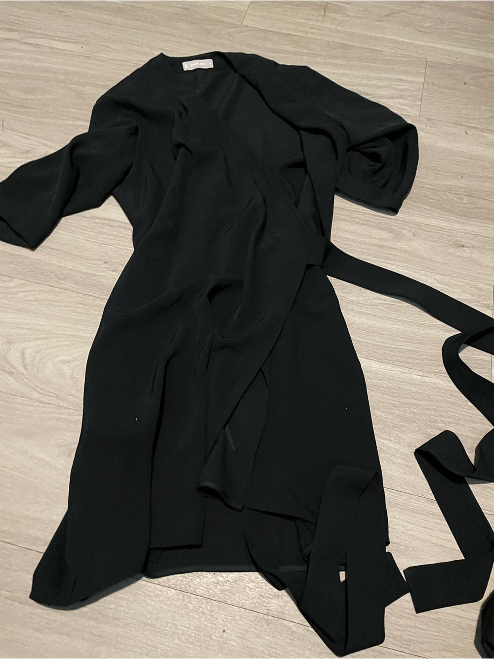 Everlane Black Midi Wrap Dress with Tie Waist